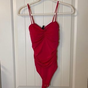 Express Hot Pink Ruched Bodysuit